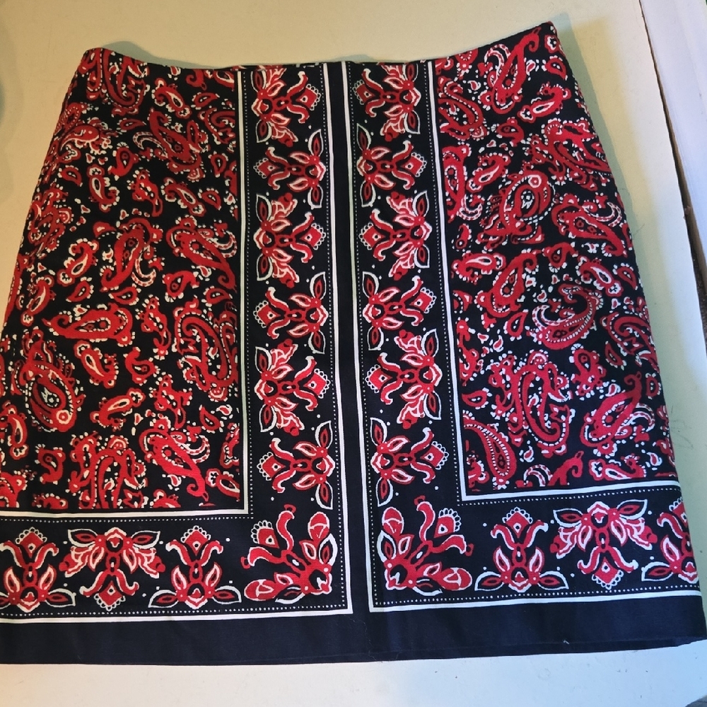 Ann Taylor Red and Black Paisley Mini Skirt